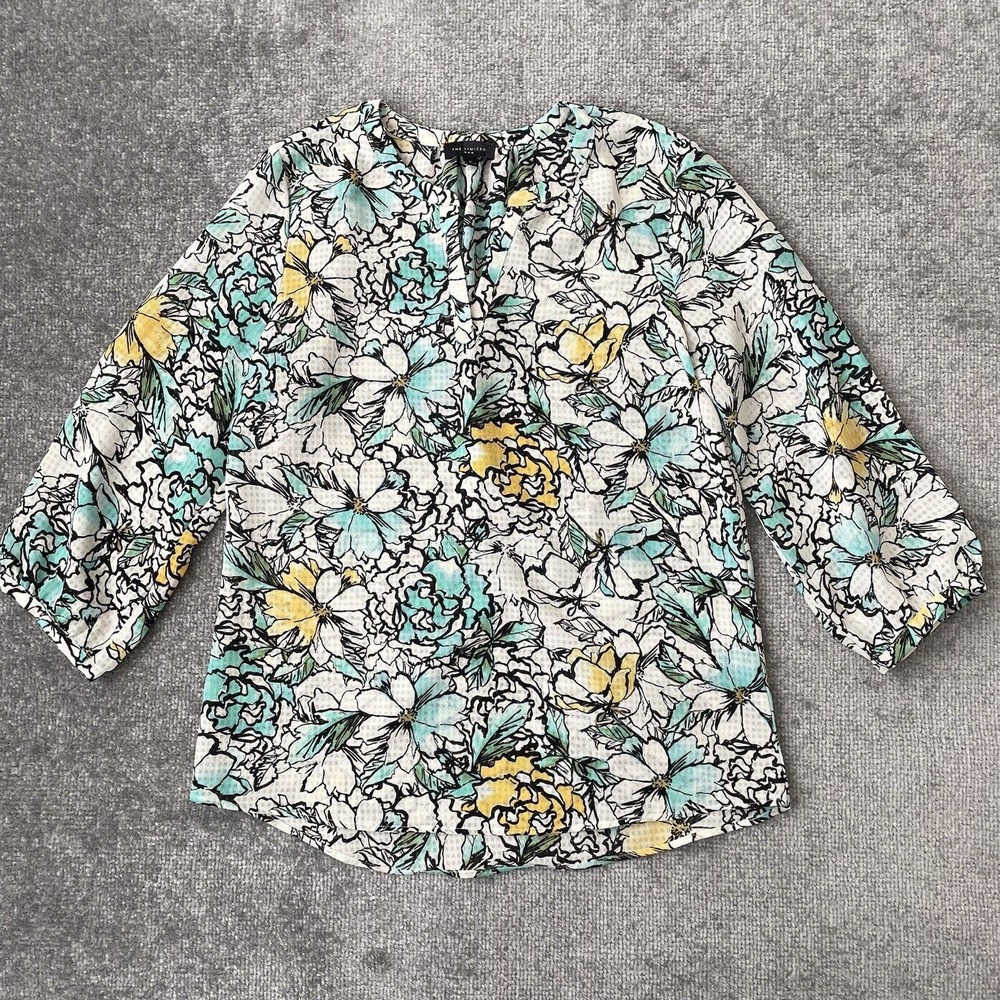 The Limited Shirt Womens Small Cream Black Floral Blouse Lightweight Flowy - Picture 1 of 7